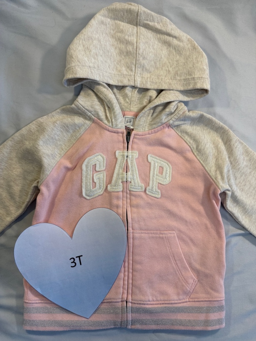 GAP - Kids Full Zip Hoodie Jacket in Soft Pink and Heather Grey